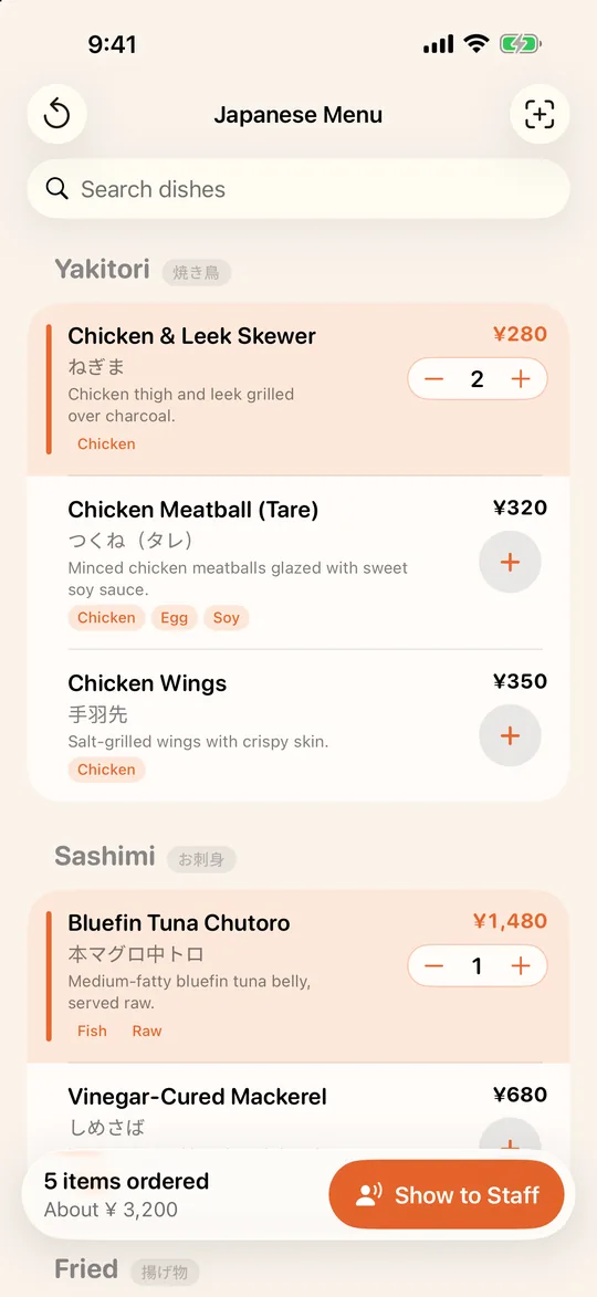 The translated order list