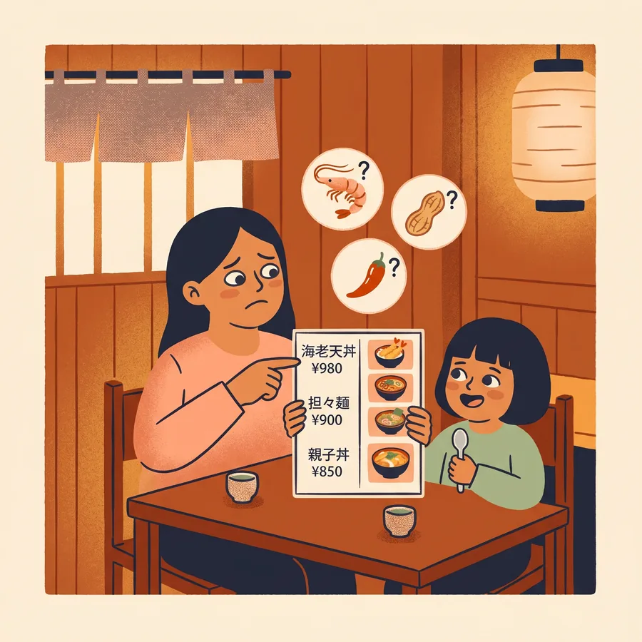 妈妈带着女儿看菜单,担心里面有过敏原